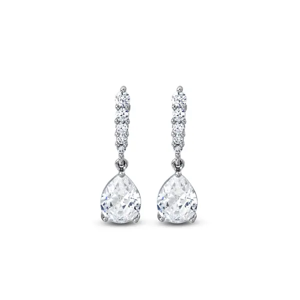 Brinco Banho de Ródio Cravejado e Gota em Zircônia Pendente