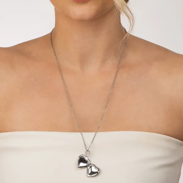 Colar Relicário Aço Coração Com Zircônias Grande