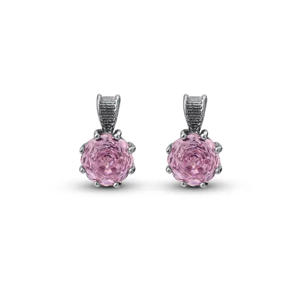 Brinco Banho de Ródio Zircônia Redonda P Rosa