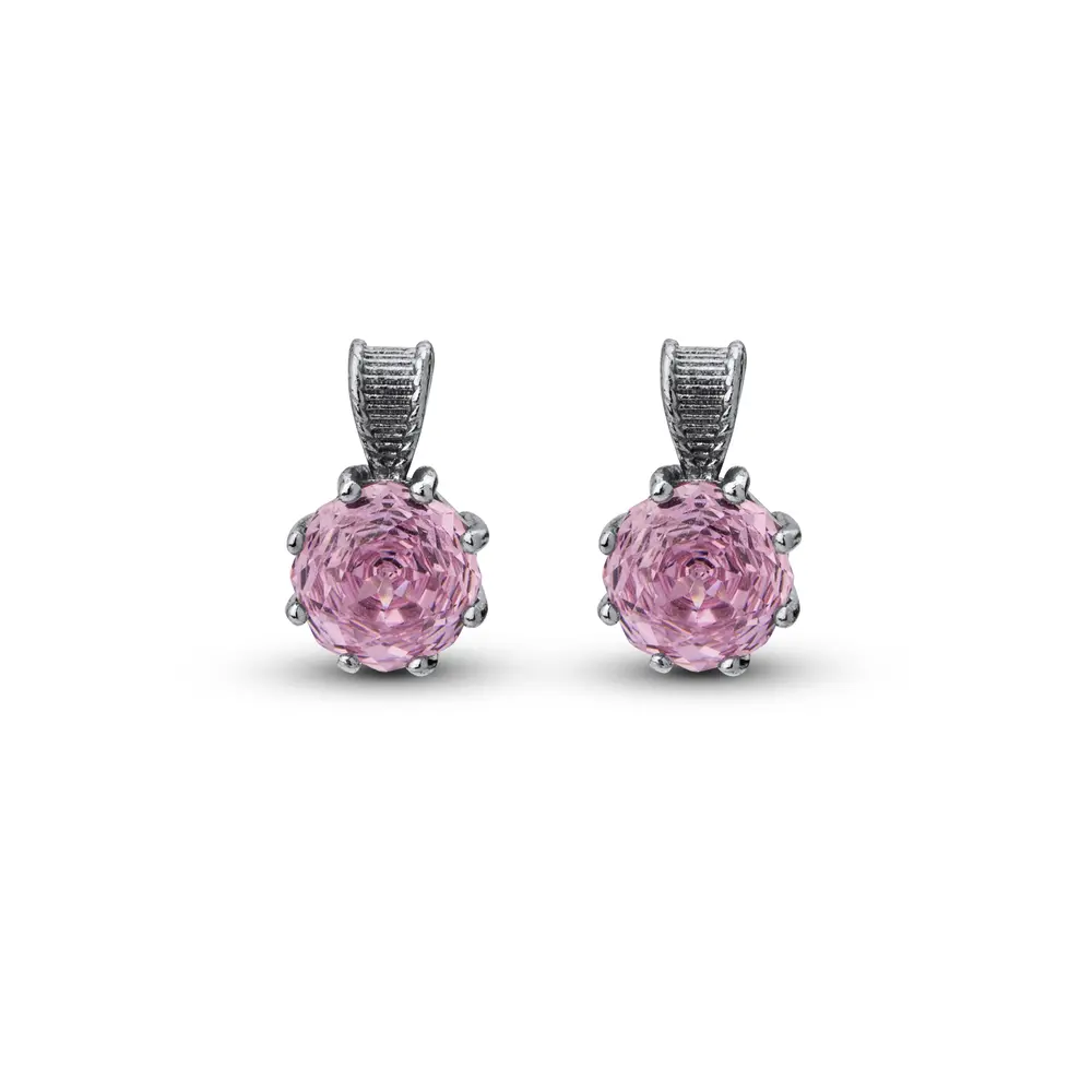 Brinco Banho de Ródio Zircônia Redonda P Rosa