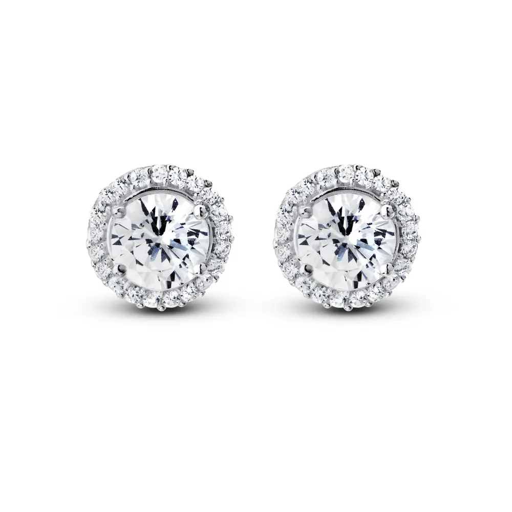 Brinco Prata Redondo Cravejado em Zircônias