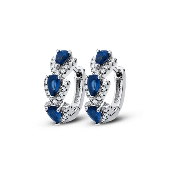 Brinco Banho de Ródio Argola Click Três Gotas Cravejadas Azuis