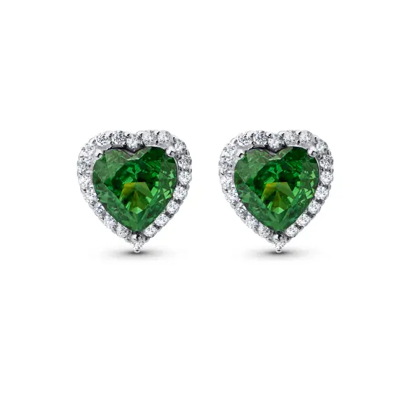 Brinco Prata Coração Cravejado Grande Zircônia Verde