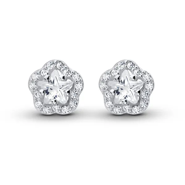 Brinco Prata Flor em Zircônias