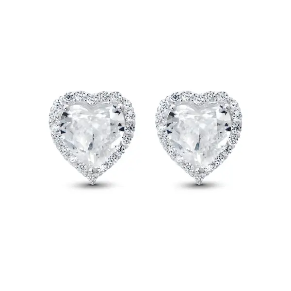 Brinco Prata Coração Cravejado Grande Zircônia Branca