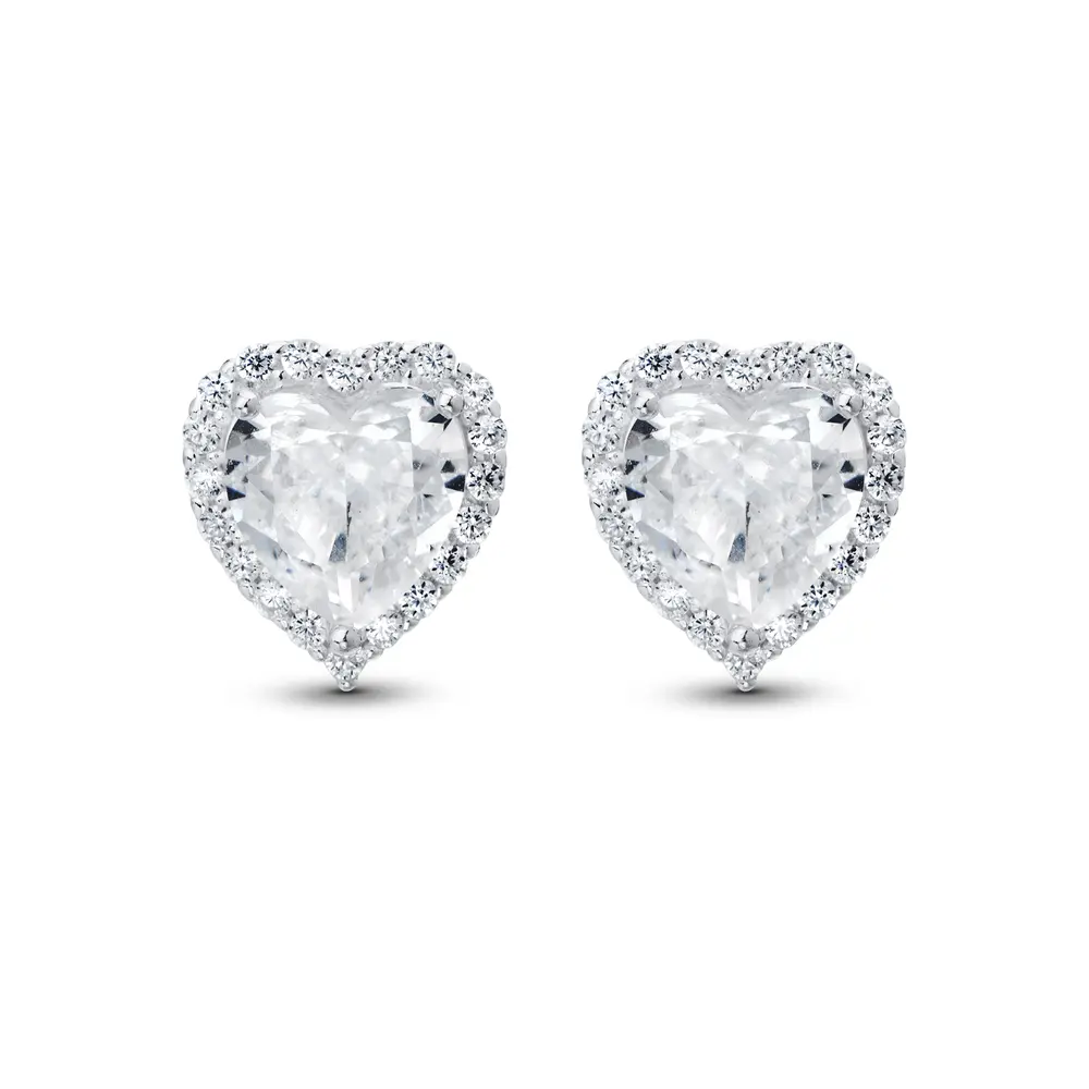 Brinco Prata Coração Cravejado Grande Zircônia Branca