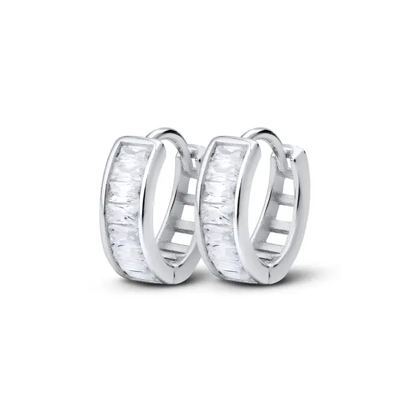 Brinco Prata Argola Click Zircônias Quadradas P