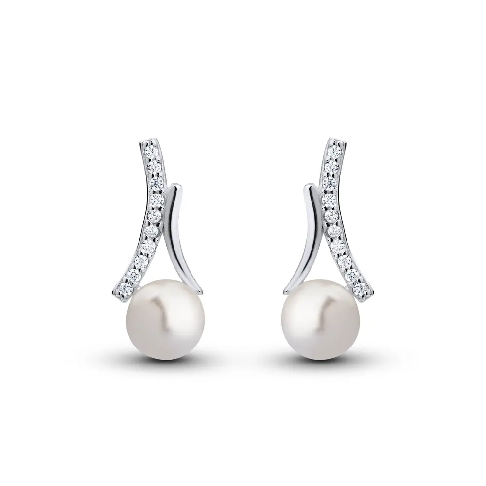 Brinco Prata Zircônias e Pérola