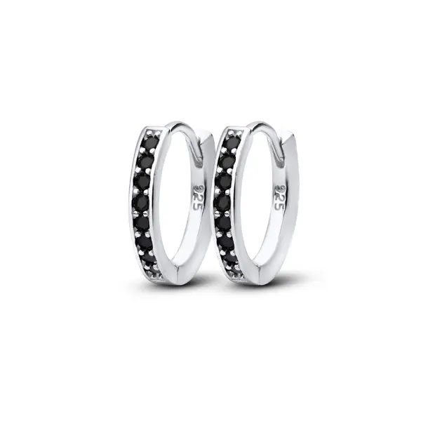 Brinco Prata Argola Click Zircônias Pretas