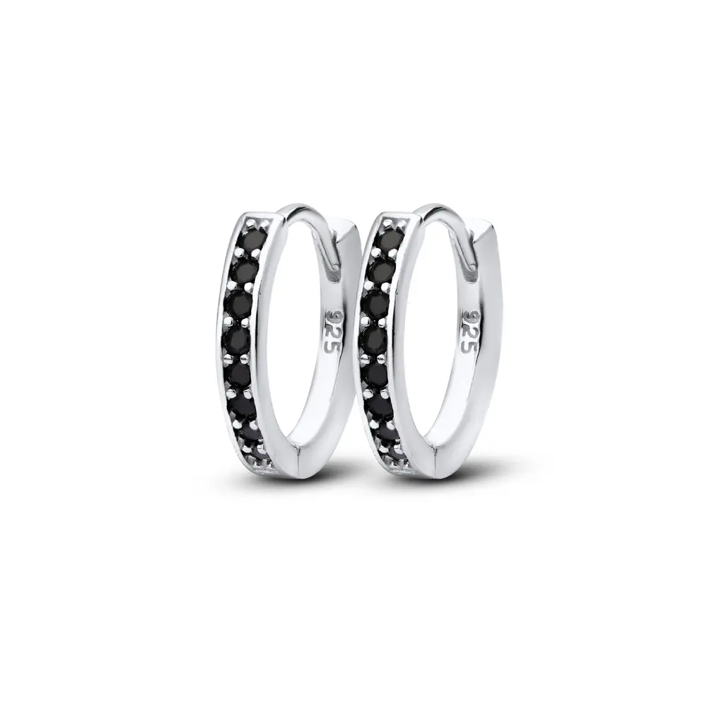 Brinco Prata Argola Click Zircônias Pretas