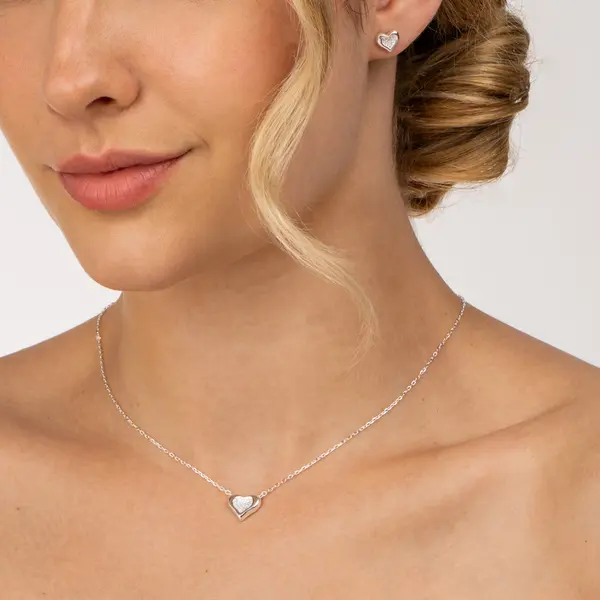 Conjunto Prata Coração Cravejado