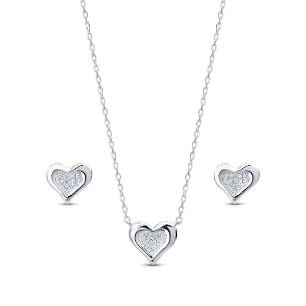 Conjunto Prata Coração Cravejado