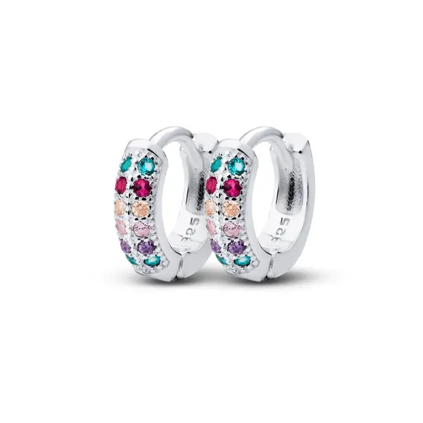 Brinco Prata Argola Click Zircônias Coloridas