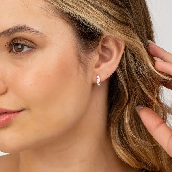 Brinco Prata Argola Click Zircônias Coloridas