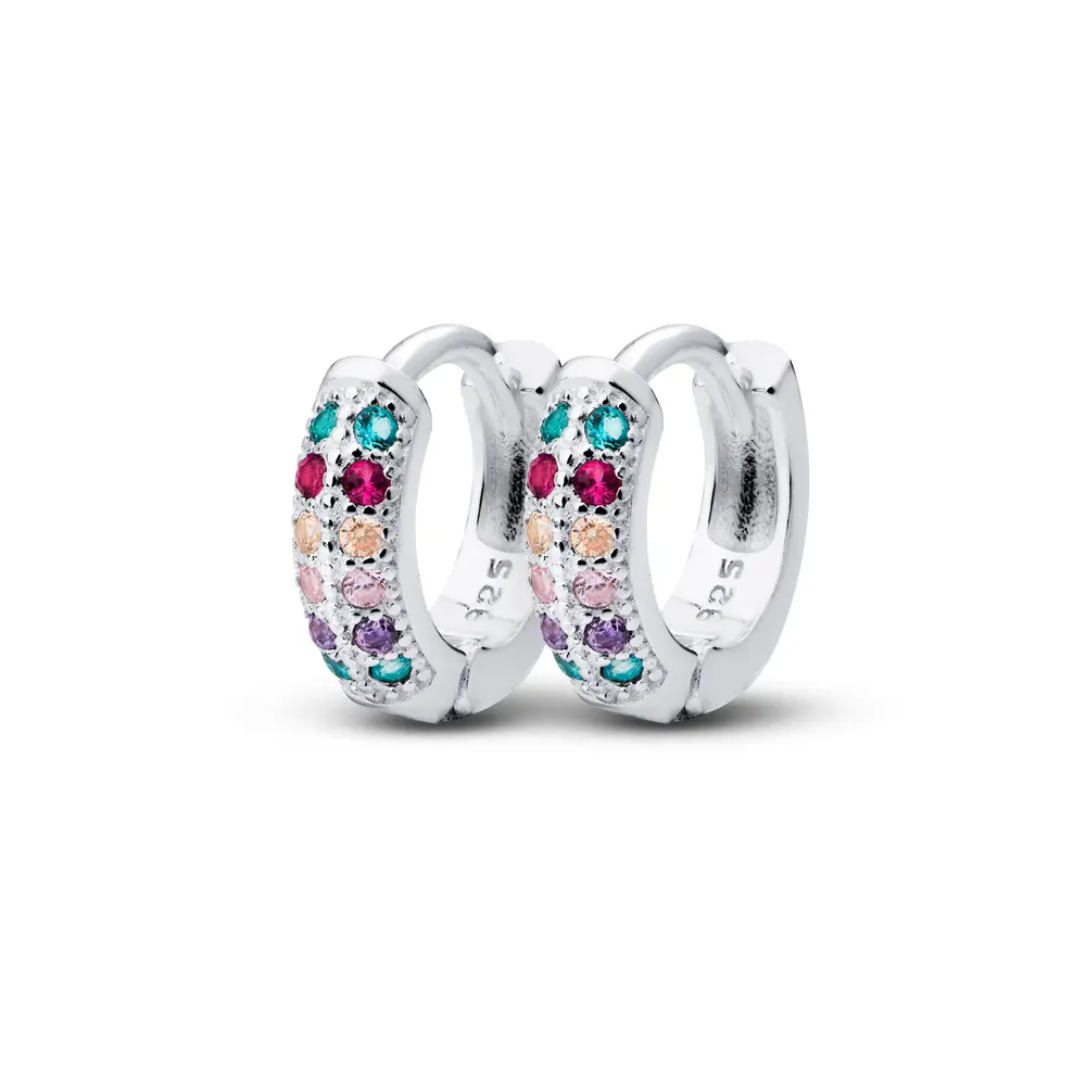 Brinco Prata Argola Click Zircônias Coloridas