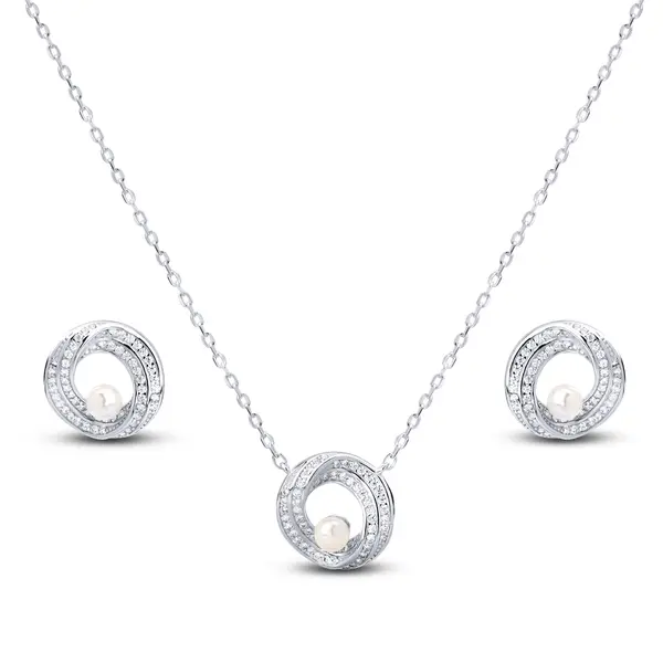 Conjunto Prata Zircônias e Pérola