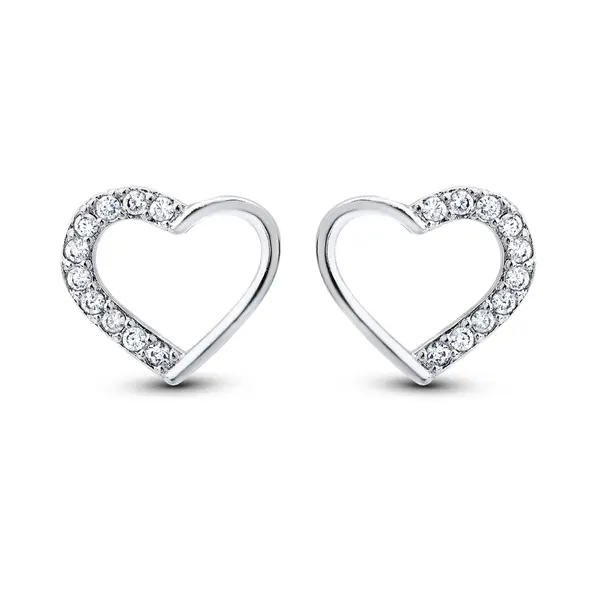 Brinco Prata Leve Coração Metade com Zircônias
