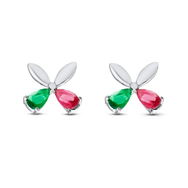 Brinco Prata Leve Borboleta Zircônia Rosa e Verde