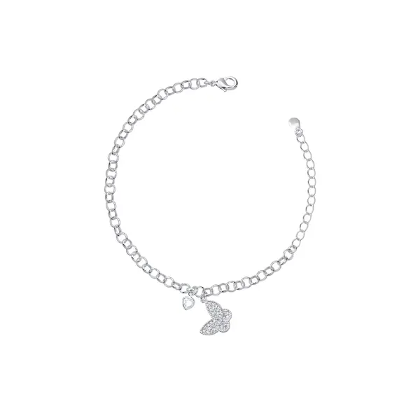 Pulseira Prata Leve Borboleta Cravejada