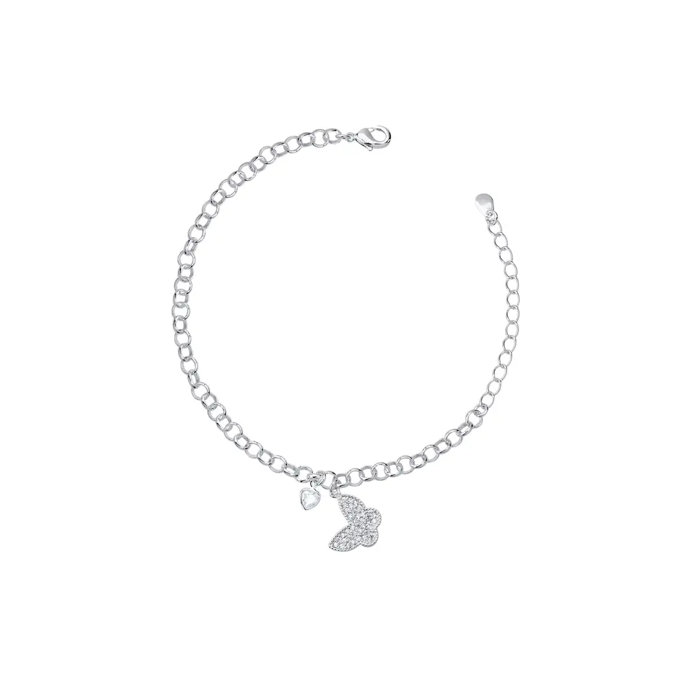 Pulseira Prata Leve Borboleta Cravejada