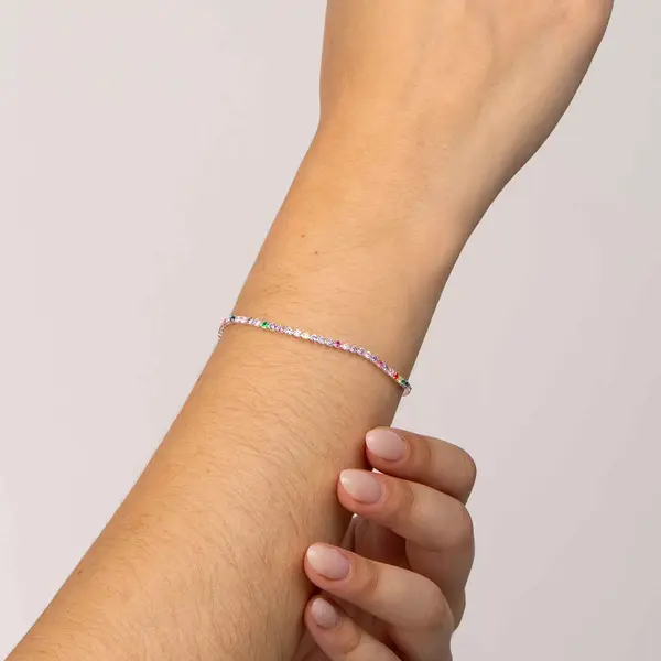 Pulseira Prata Leve Riviera Quadrada PP Coloridas