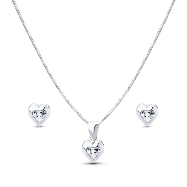 Conjunto Prata Leve Coração Zircônia