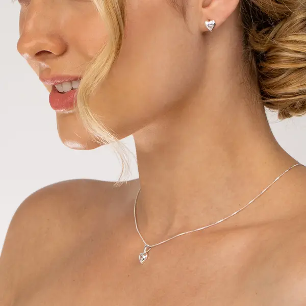 Conjunto Prata Leve Coração Zircônia