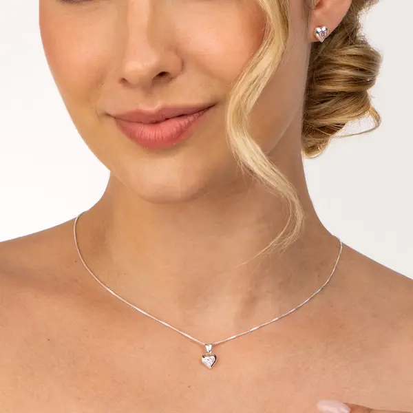 Conjunto Prata Leve Coração Zircônia