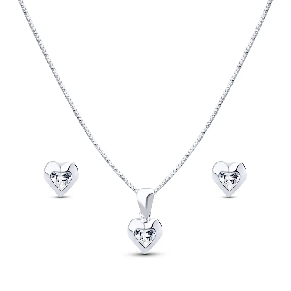 Conjunto Prata Leve Coração Zircônia