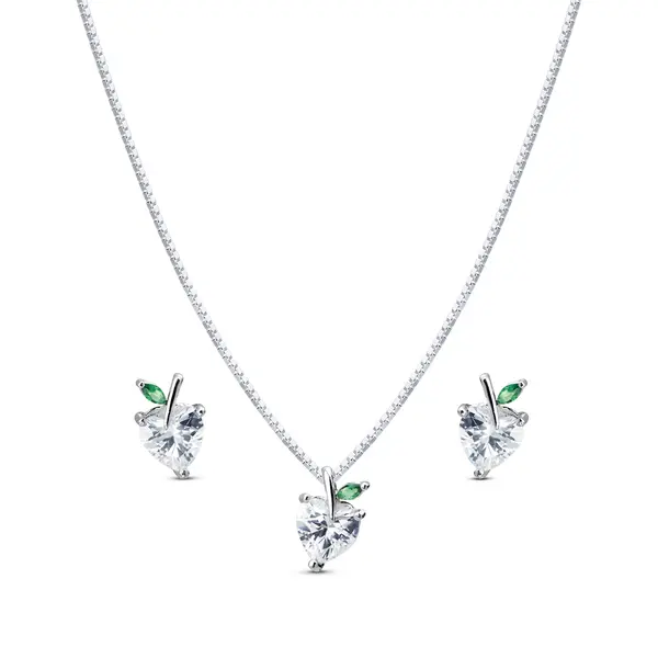 Conjunto Prata Leve Morangos de Zircônia