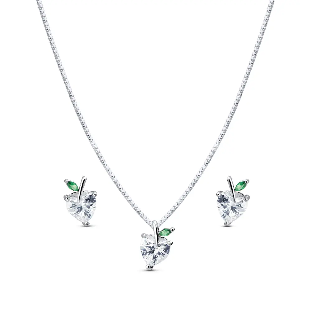 Conjunto Prata Leve Morangos de Zircônia