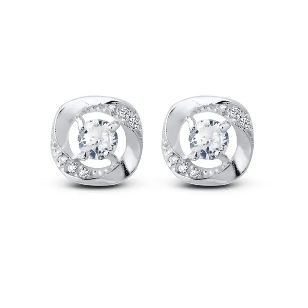 Brinco Prata Flor com Zircônias Alta