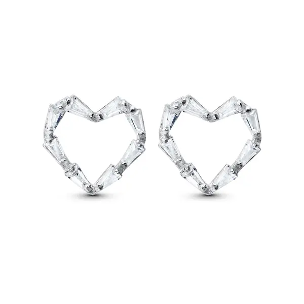 Brinco Prata Coração em Zircônias