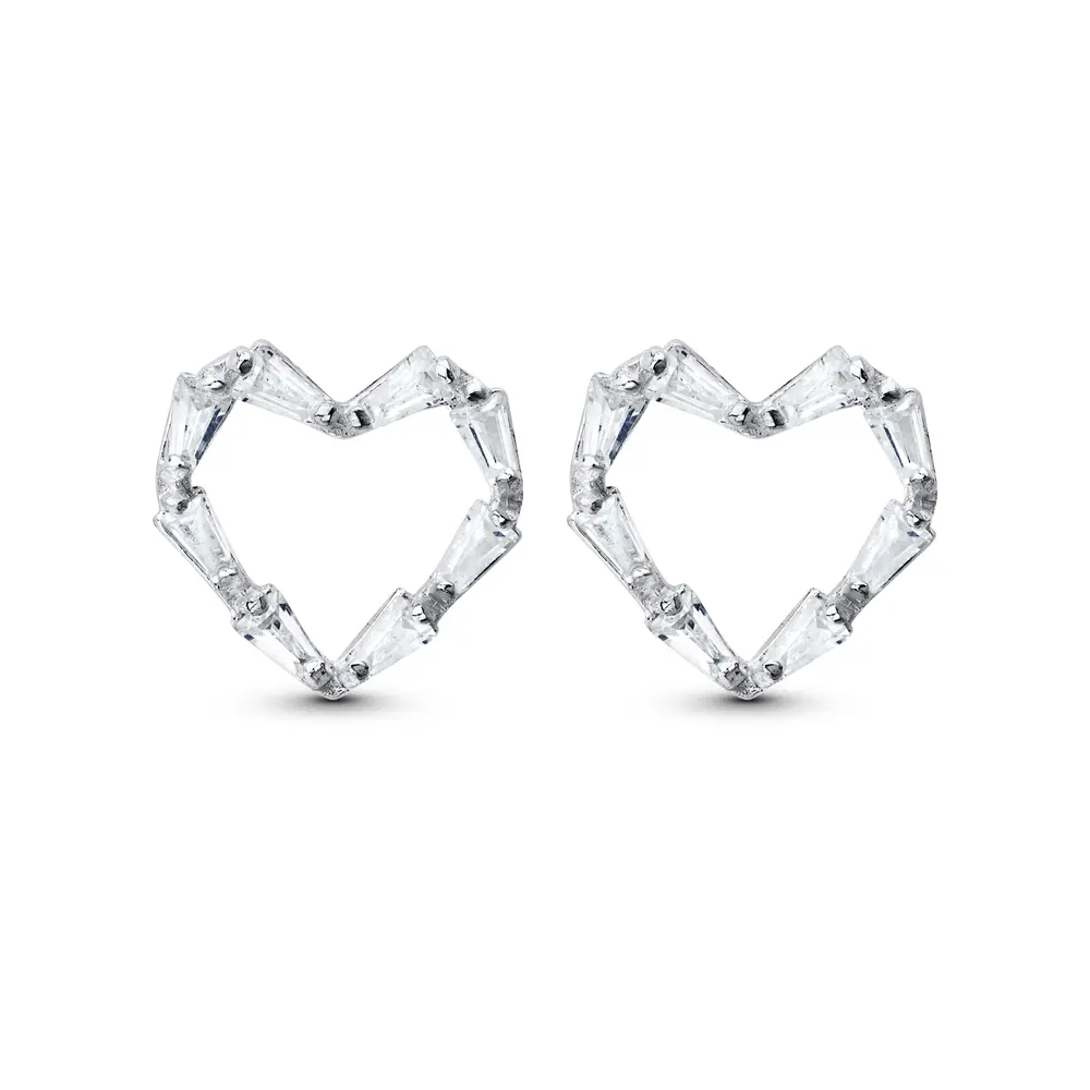 Brinco Prata Coração em Zircônias