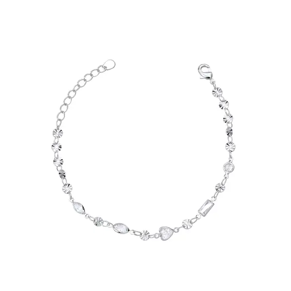 Pulseira Prata Leve Zircônias e Círculos Trabalhos