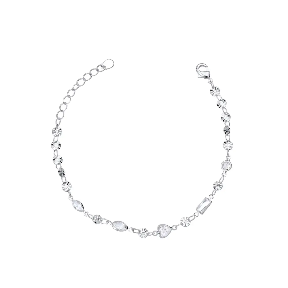 Pulseira Prata Leve Zircônias e Círculos Trabalhos