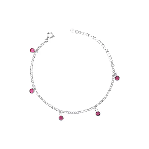Pulseira Prata Leve Zircônias Rosas