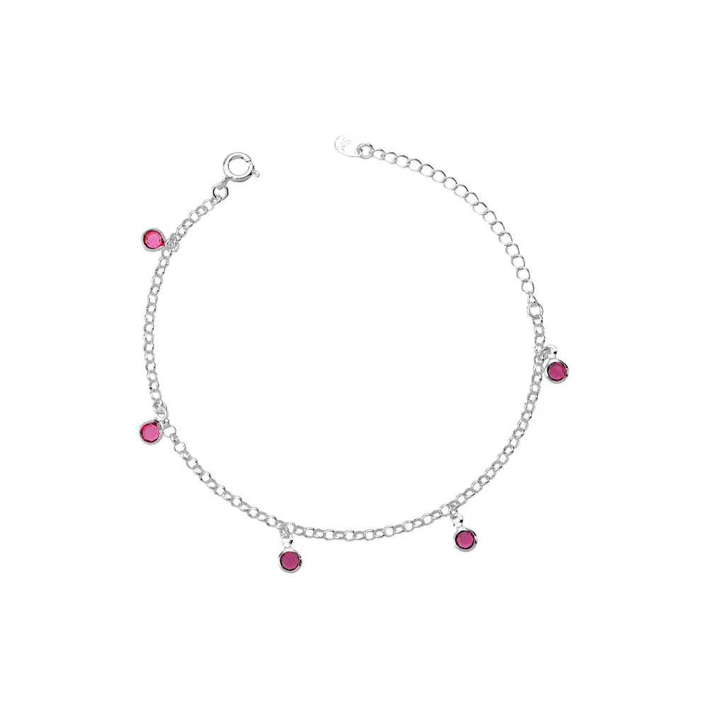 Pulseira Prata Leve Zircônias Rosas