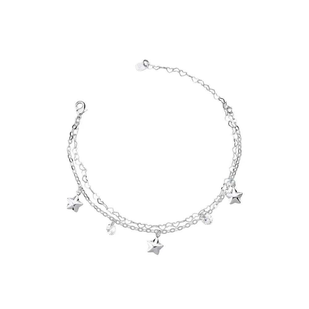Pulseira Prata Leve Dupla Estrelas e Zircônias