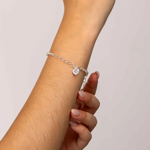 Pulseira Prata Leve Coração de Zircônia Grande
