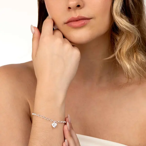Pulseira Prata Leve Coração de Zircônia Grande