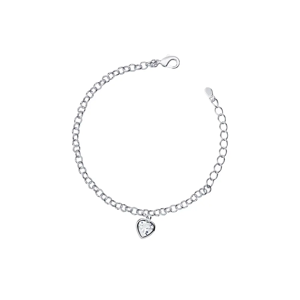 Pulseira Prata Leve Coração de Zircônia Grande