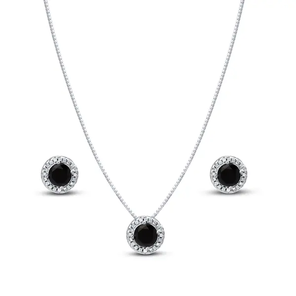 Conjunto Prata Leve Clássico Redondo com Zircônias Preto