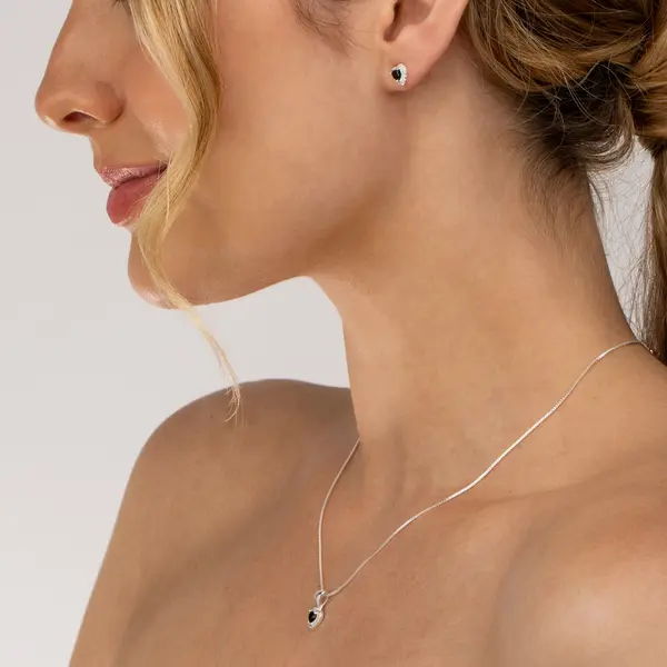 Conjunto Prata Leve Clássico Coração com Zircônias Preto P