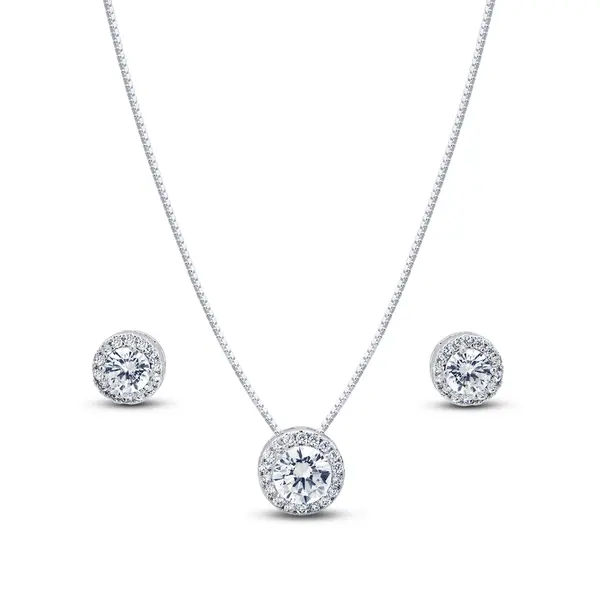 Conjunto Prata Leve Clássico Redondo Zircônias Brancas