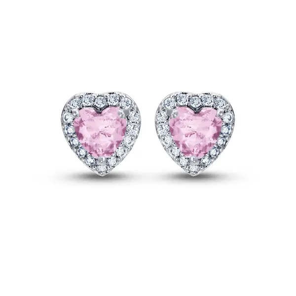 Conjunto Prata Leve Clássico Coração Zircônias Rosa Claro