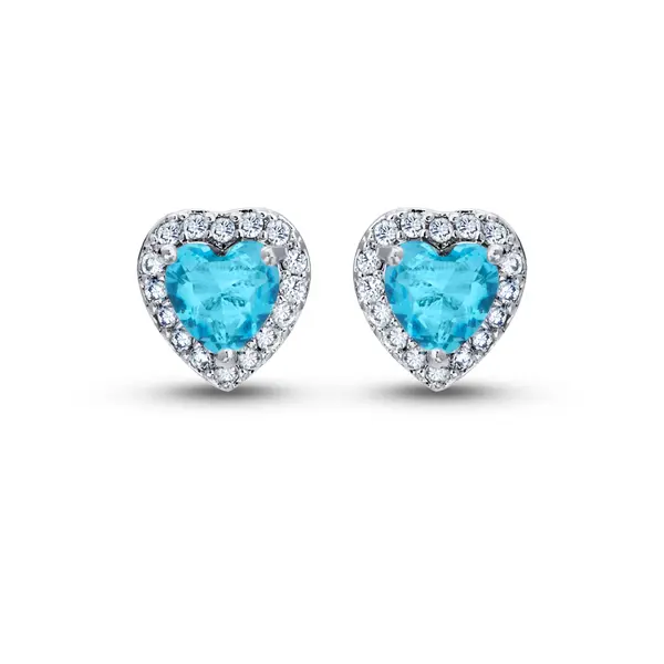 Conjunto Prata Leve Clássico Coração Zircônias Azul