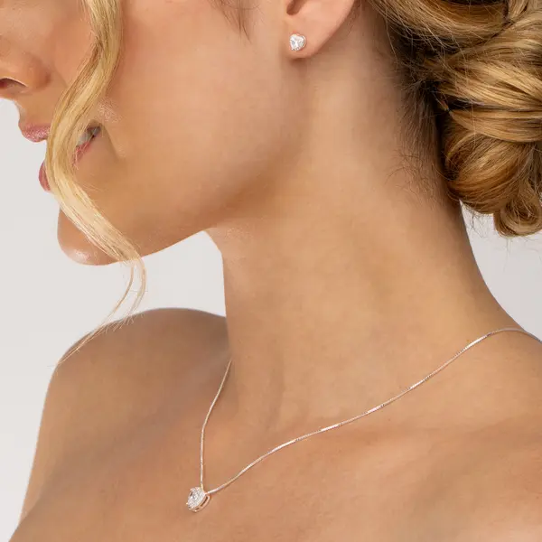 Conjunto Prata Leve Clássico Coração Zircônias Branca