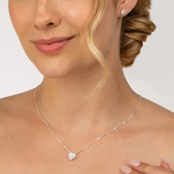 Conjunto Prata Leve Clássico Coração Zircônias Branca