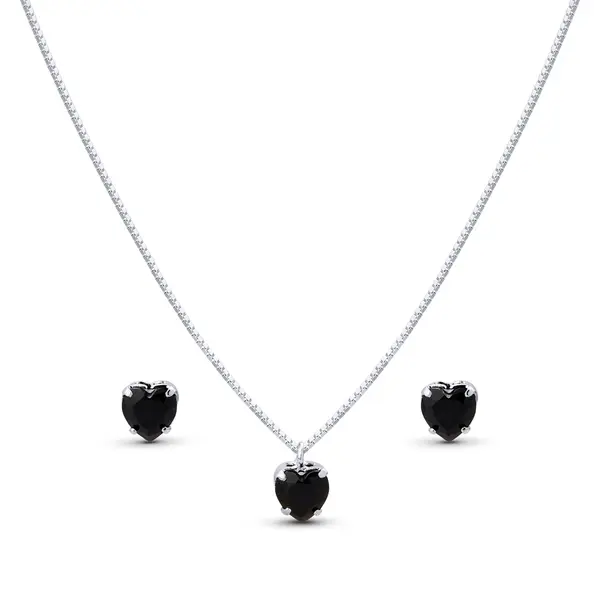 Conjunto Prata Leve Coração em Zircônia Preta